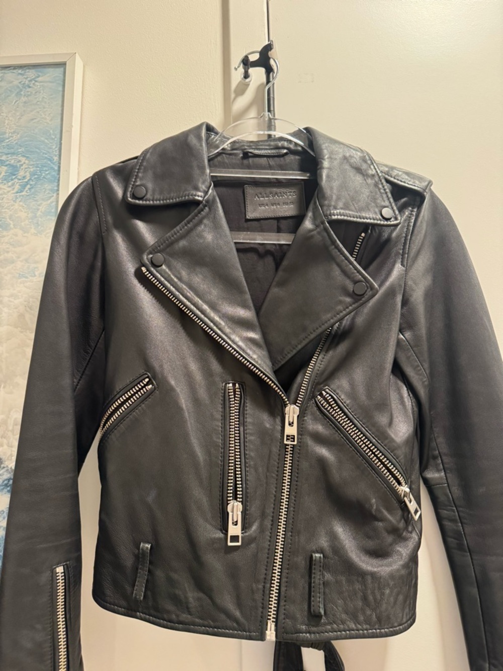 AllSaints Balfern Leather Jacket Black Moto Biker XXS US 0 - Picture 6 of 10